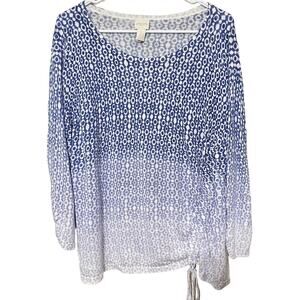 Chicos Knit top Sz 3/XL Blue Dots Ombre Side Ruched Sweater
